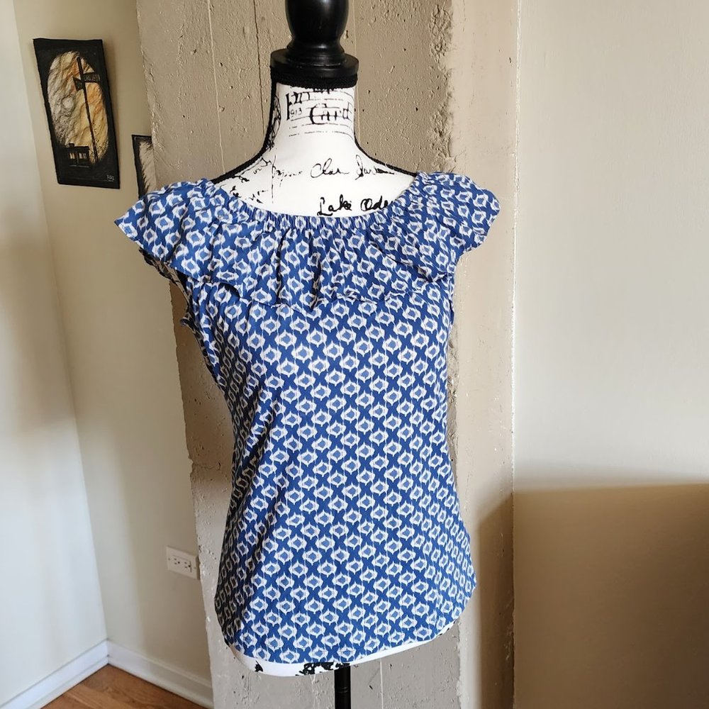 Chaps Convertible Ruffle Sleeveless Abstract Pattern Blouse NWT - Picture 4 of 9